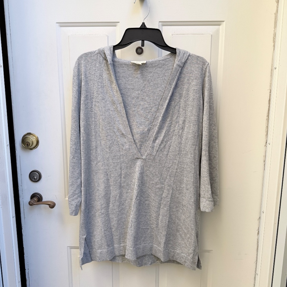 Eileen Fisher Organic Cotton–Cashmere Hooded Tunic Sweater – Light Gray, XXS